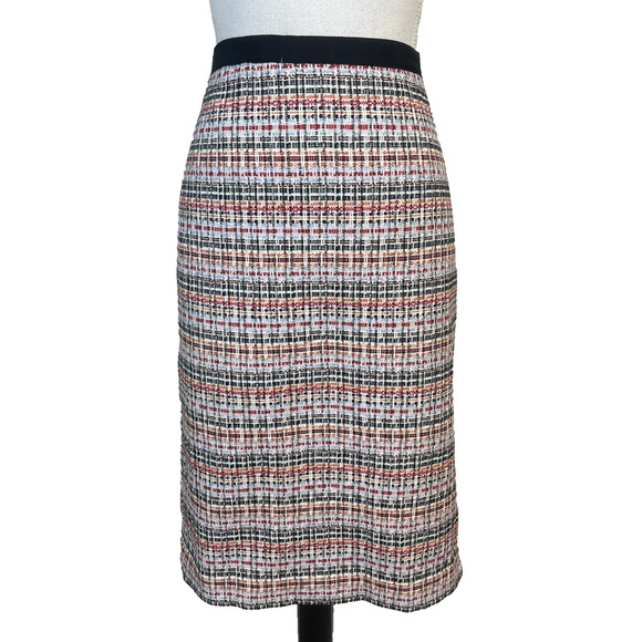 Talbots Skirt size 12 Orange Blue Red Tweed Plaid Pencil Knee Career Church - Picture 1 of 7